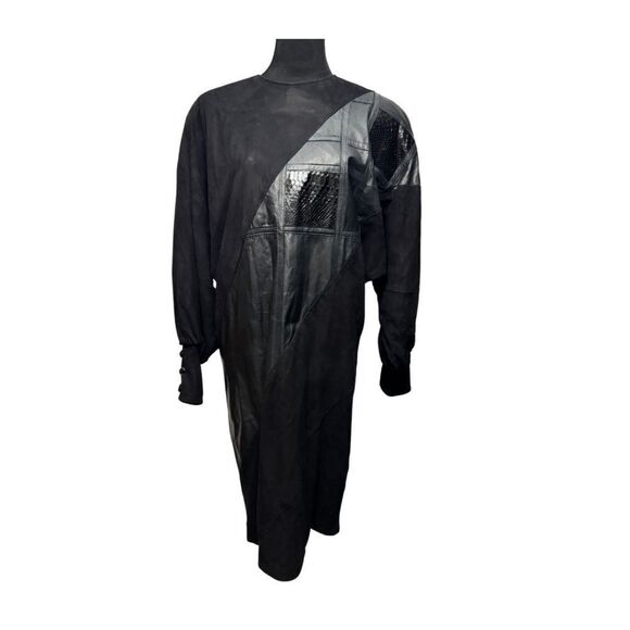 Dominic Bellissimo Vintage Suede Long Sleeve Dress Black - Picture 1 of 9